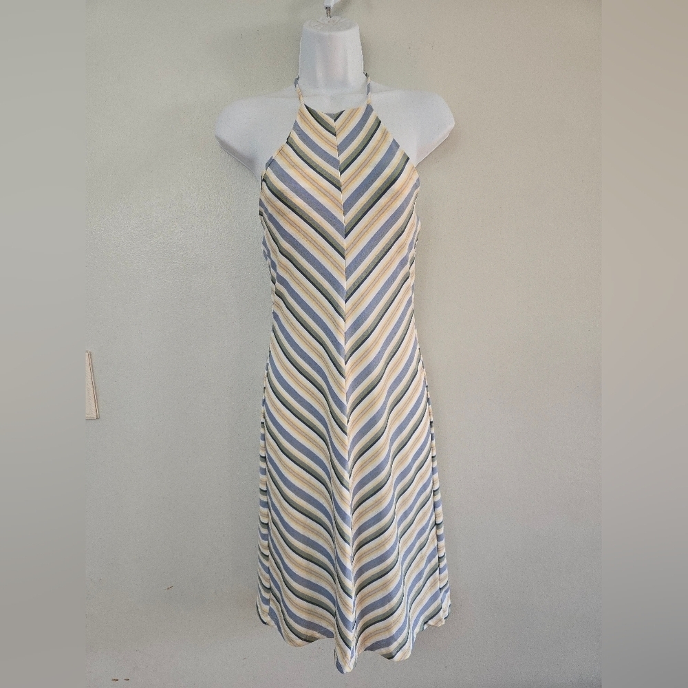 579 Vintage Y2K Stripped Halter Dress Size Small